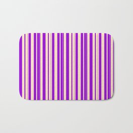 [ Thumbnail: Bisque and Dark Violet Colored Lined/Striped Pattern Bath Mat ]