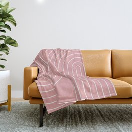 Minimal Line Curvature X Pink Mid Century Modern Arch Abstract Throw Blanket