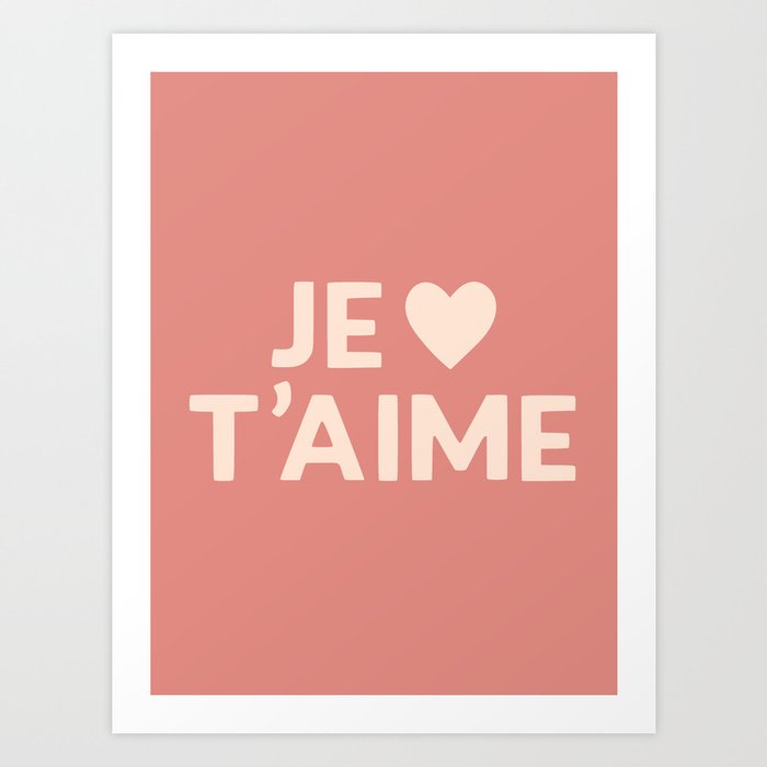 Je t'aime Retro French Hand Lettering Art Print