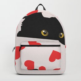 Black Cat Hiding in the Hearts Backpack | Decor, Cat, Art, Illustration, Kitty, Home, Popart, Cats, Vector, Minimal 
