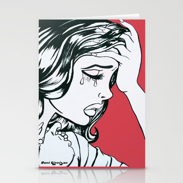 Crying Red Vintage Comic Book Painting Stationery Cards By
