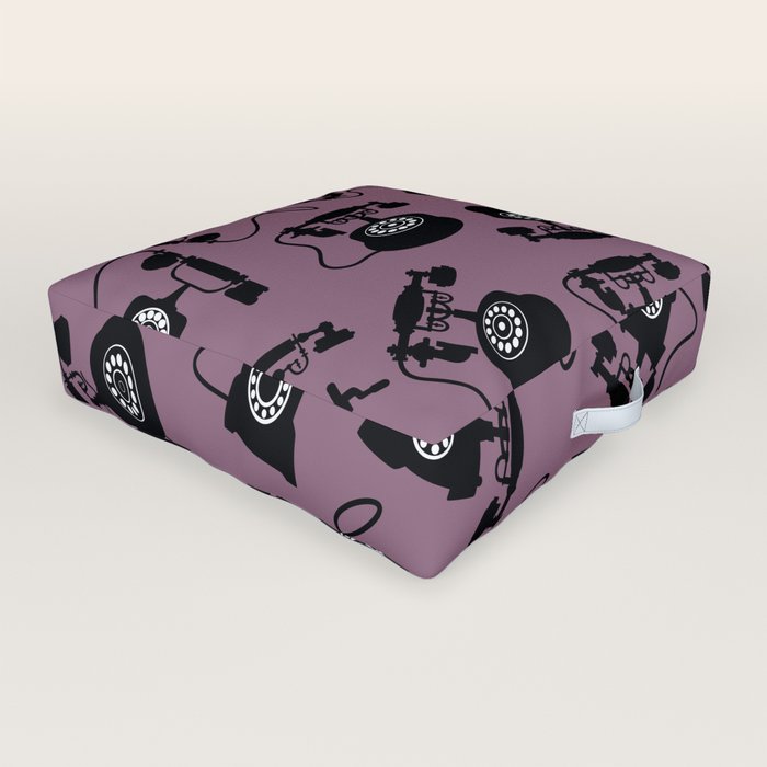 Black Vintage Rotary Dial Telephone Pattern on Dark Purple Outdoor Floor Cushion