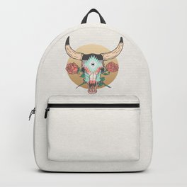cráneo de vaca Backpack | Ink, Digital, Other, Mexican, Curated, Roses, Flowers, Cow, Illustration, Southwest 