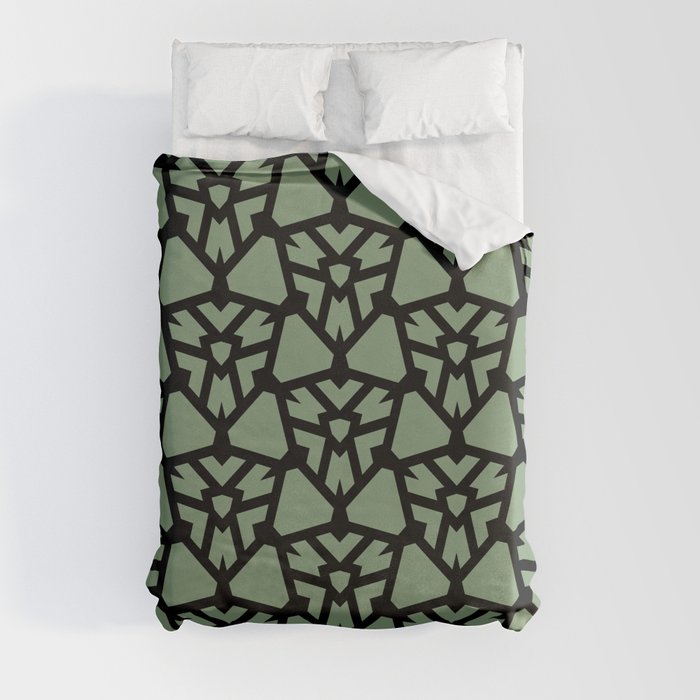 Green and Black Shield Shape Tile Pattern Pairs Farrow & Ball 2022 Color Breakfast Room Green 81 Duvet Cover