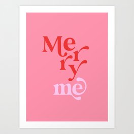 Merry Me - Season's Greetings Pun Art Print | Minimal, Red, Decor, Pun, Greetings, Pink, Minimalist, Pastel, Graphicdesign, Christmas 