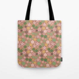 fawn brown pink and green harvest florals eclectic daisy print ditsy florets Tote Bag