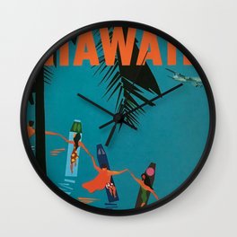 Surfing Hawaii - Jet Clippers to Hawaii Vintage Travel Poster Wall Clock