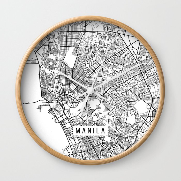 Manila Map Philippines Black And White Wall Clock By