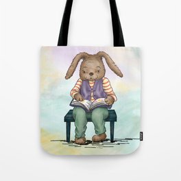 Bunny with Book on Watercolor Tote Bag