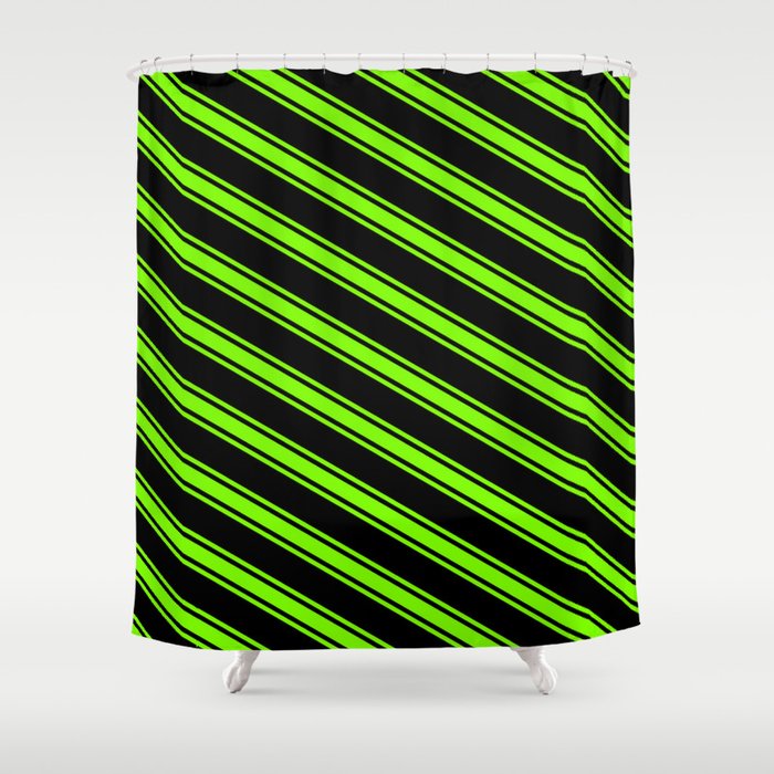 Black & Green Colored Pattern of Stripes Shower Curtain
