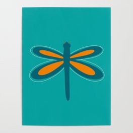 Dragonfly in Orange Teal Aqua Turquoise  Poster