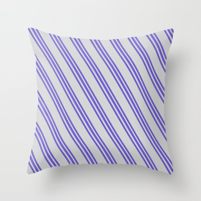 Slate Blue and Light Gray Colored Lined Pattern Throw Pillow