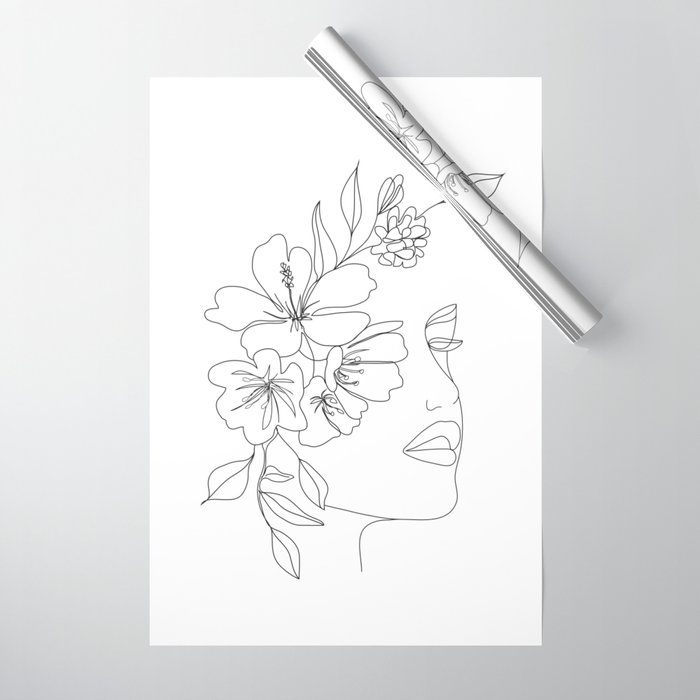 Minimal Line Art Woman Face Ii Wrapping Paper By Nadja1 Society6,Aesthetic Simplistic Edgy Aesthetic Drawings Easy