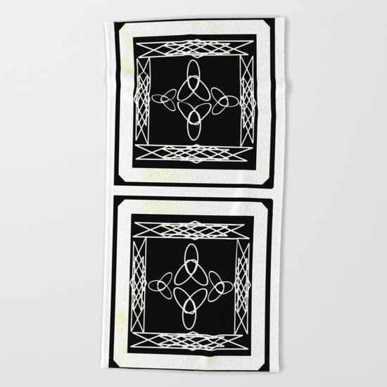 Celtic Deco Black and White Beach Towel