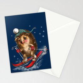 Hedgehog skier Stationery Cards