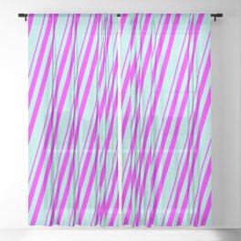 [ Thumbnail: Fuchsia & Turquoise Colored Striped/Lined Pattern Sheer Curtain ]
