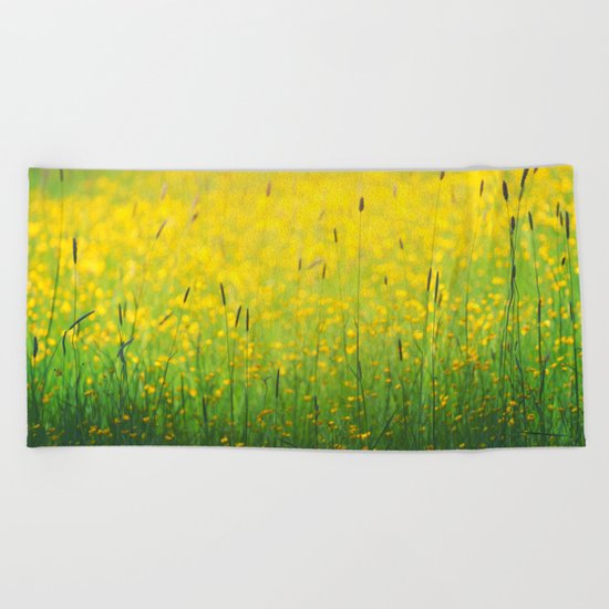 Field green yellow Beach Towel