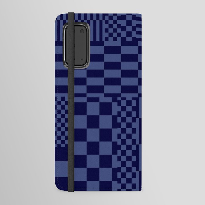 Glitchy Checkers // Navy Blue Android Wallet Case