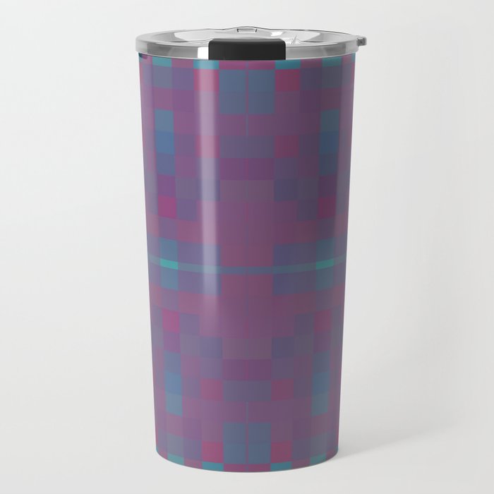 geometric symmetry art pixel square pattern abstract background in purple blue pink Travel Mug