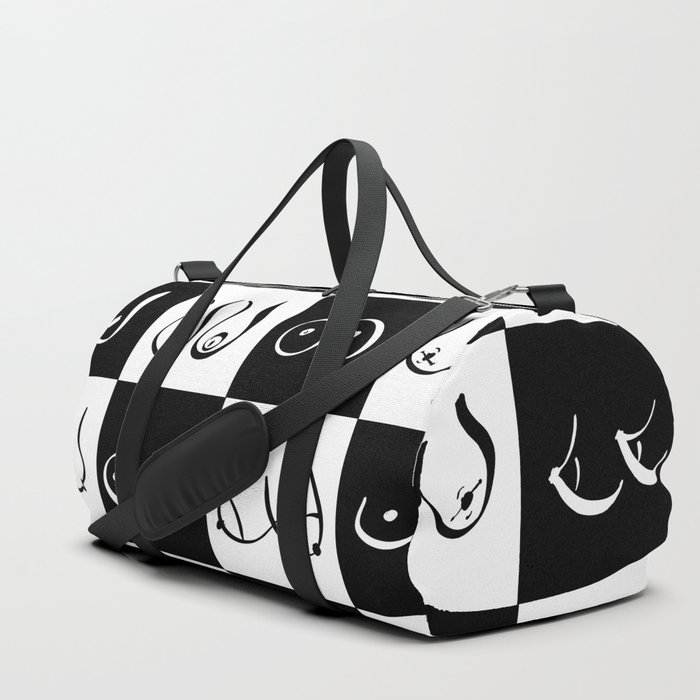 Black and White Drawing Gingham Boobs Duffle Bag