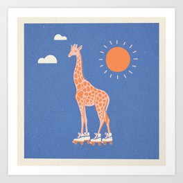 Skating Giraffe Art Print