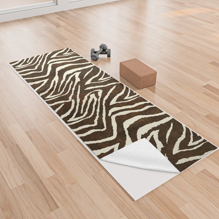 ANIMAL PRINT ZEBRA IN WINTER 2 BROWN AND BEIGE Yoga Towel