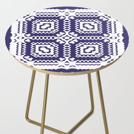 Decorative color ceramic azulejo tiles. Vintage seamless pattern watercolor. Modern design. Blue folk ethnic ornament.  Side Table
