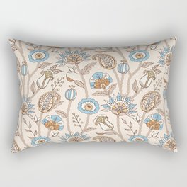 Oriental Jungle Flowers (Blue & Beige)  Rectangular Pillow