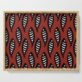 Abstract black and white fish pattern Red Serving Tray