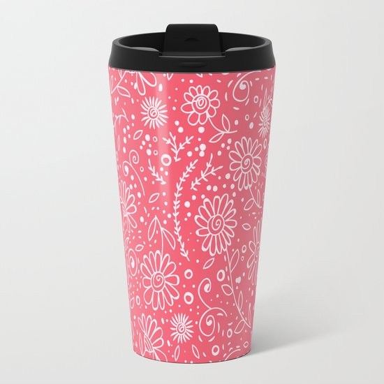 Red doodle floral pattern Travel Mug