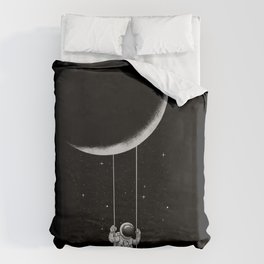 Moon Swing Bettbezug | Drawing, Other, Stars, Black and White, Astronaut, Cartoon, Funny, Curated, Moonswing, Space 
