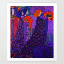 Garlands of Red Poppy & the Procession of Princess floral portrait painting by Vittorio Zecchin Art Print