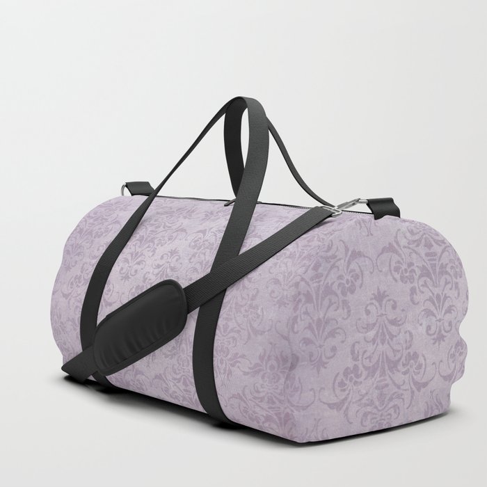 Vintage chic violet lilac floral damask pattern Duffle Bag
