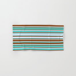 [ Thumbnail: Lavender, Turquoise, and Brown Colored Lines Pattern Hand & Bath Towel ]