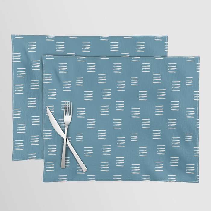 White Doodle Dash Seamless Pattern on Blue Background Placemat