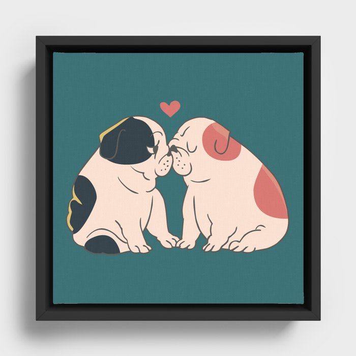 English Bulldog Kisses Framed Canvas by Huebucket | Society6