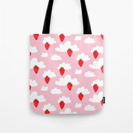 Strawberry Days on Clouds in Pink Cute Pattern Tote Bag