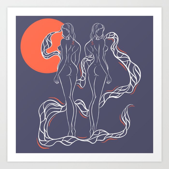 Zodiac Illustration - Gemini Art Print