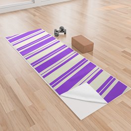 [ Thumbnail: Beige and Purple Colored Lined Pattern Yoga Towel ]