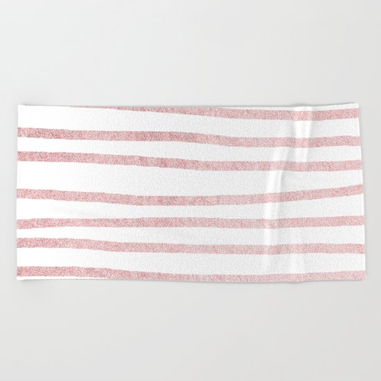 Simply Drawn Stripes in Rose Gold Sunset Beach Towel