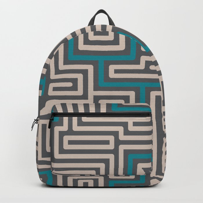 Meandering round lines cream & teal Backpack