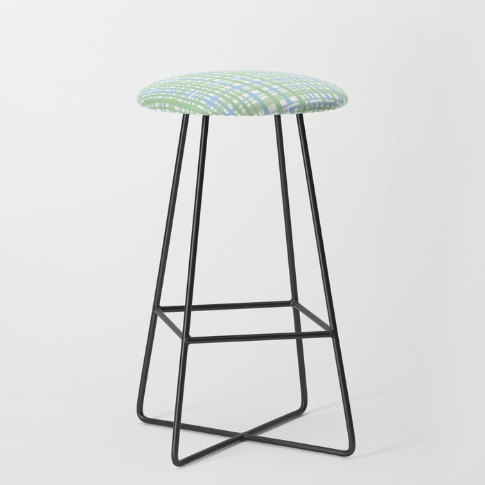 Spring Plaid Pattern in Light Green, Baby Blue, and Cream Bar Stool