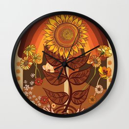 70s, Sunflower, retro, rainbow, warm colors, 60s, boho Wall Clock