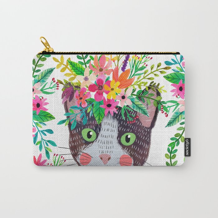 Cat with flowers Carry-All Pouch