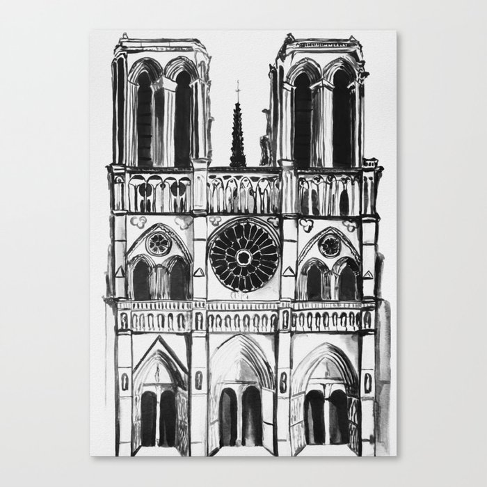 Notre Dame de Paris, cathedral, illustration Canvas Print