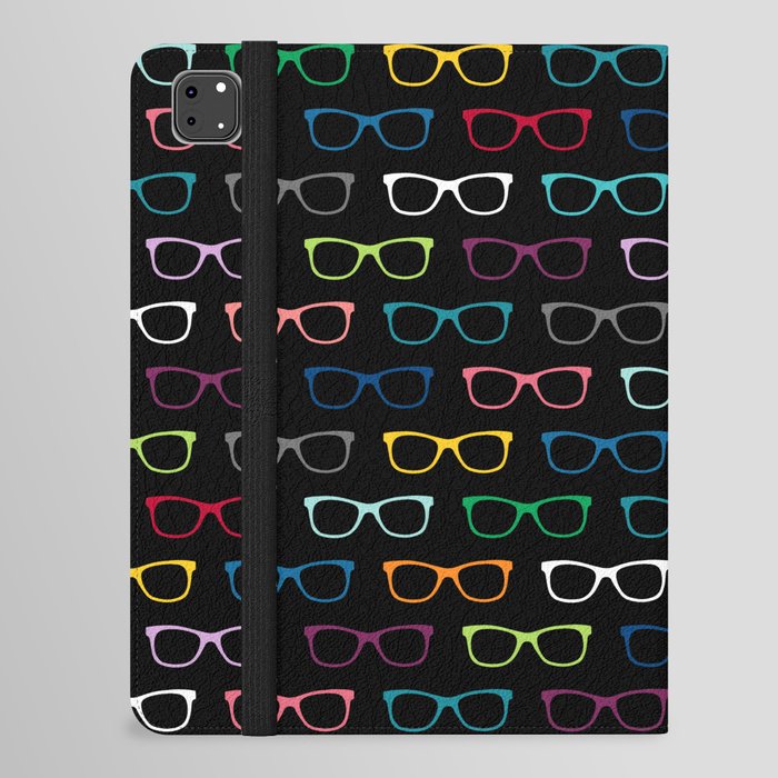 Colorful Hipster Glasses Pattern - Black iPad Folio Case