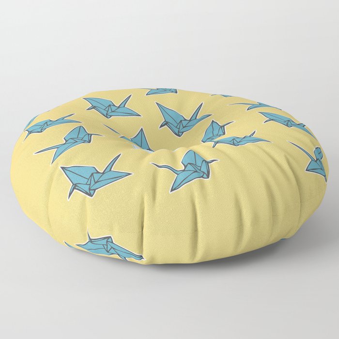 PAPER CRANES BABY BLUE AND YELLOW Floor Pillow