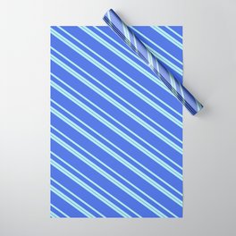 [ Thumbnail: Turquoise & Royal Blue Colored Lined Pattern Wrapping Paper ]
