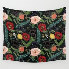 Botanical and Black Pugs Wall Tapestry