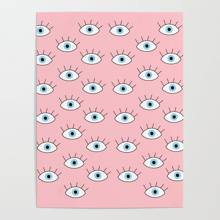 Blue evil eyes pink Poster